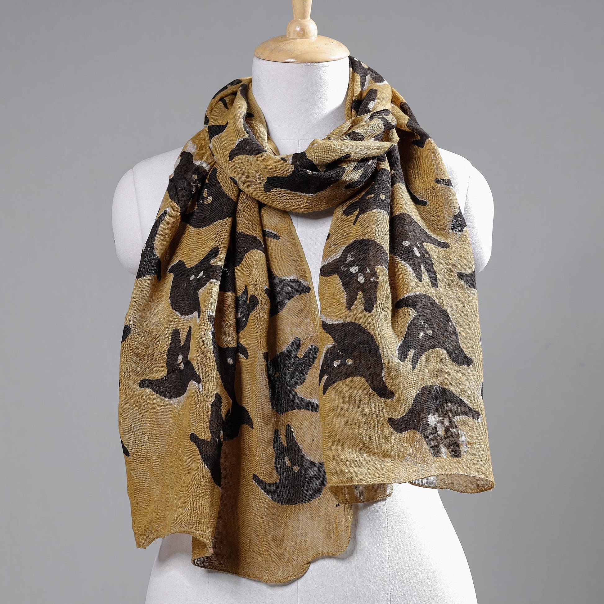 Brown - Block Art Print Linen Bindaas Stole