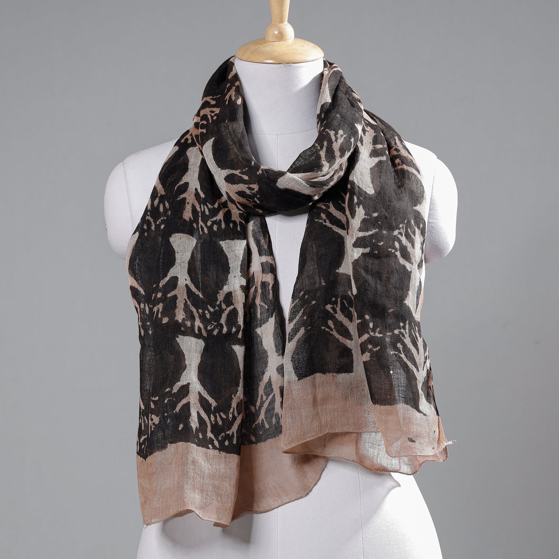 Black - Block Art Print Linen Bindaas Stole
