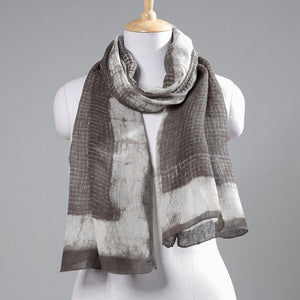 Brown - Block Art Print Linen Bindaas Stole
