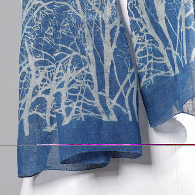 Blue - Block Art Print Linen Bindaas Stole