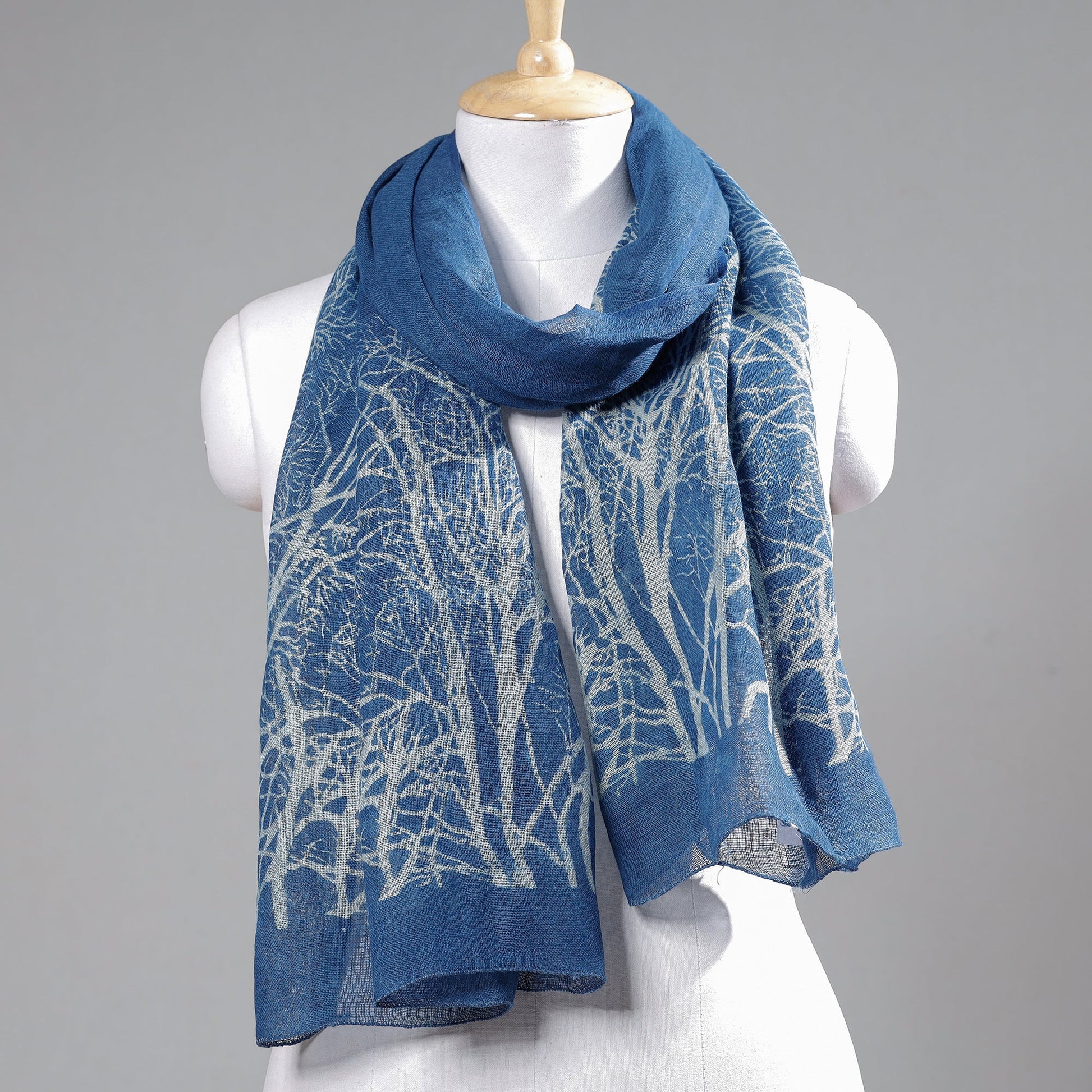 Blue - Block Art Print Linen Bindaas Stole