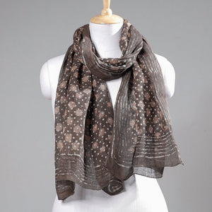 Brown - Block Art Print Linen Bindaas Stole