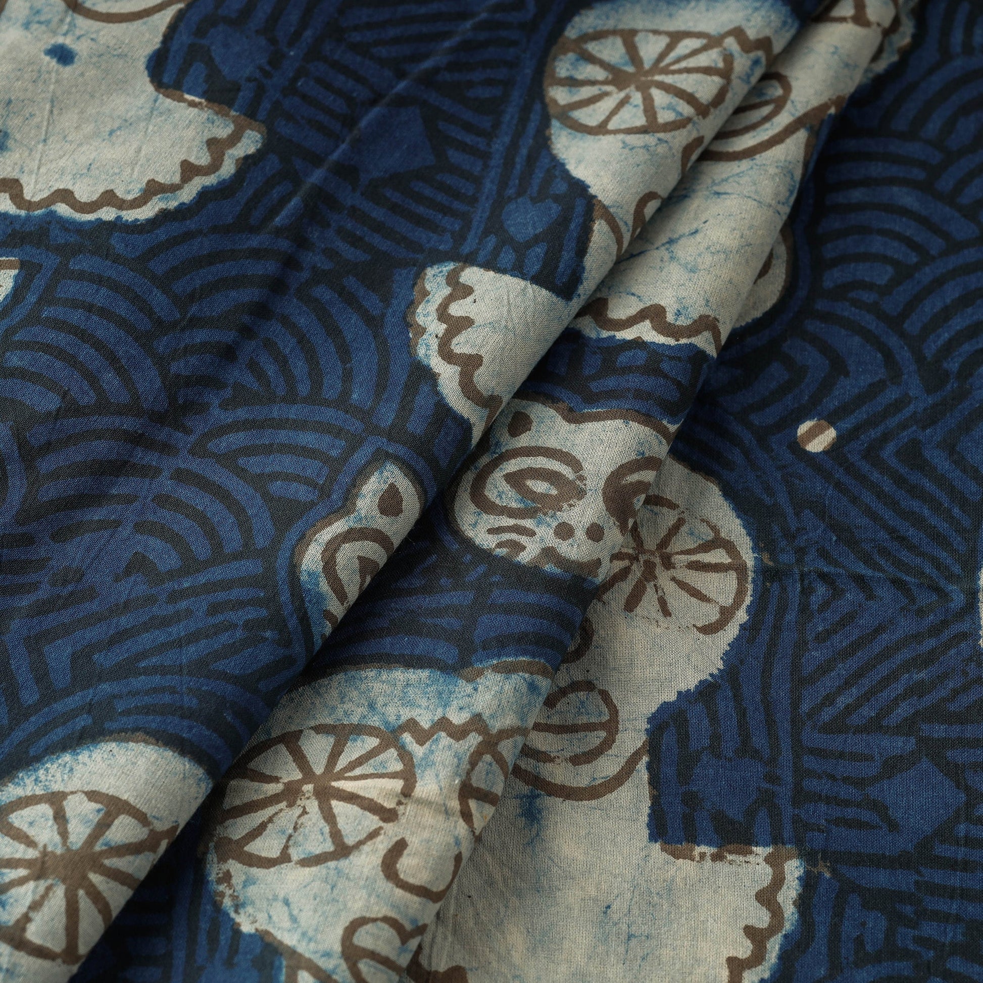 Blue - Bindaas Block Printed Cotton Natural Dyed Fabric