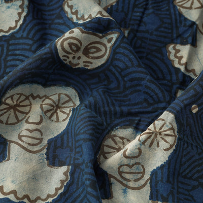 Blue - Bindaas Block Printed Cotton Natural Dyed Fabric