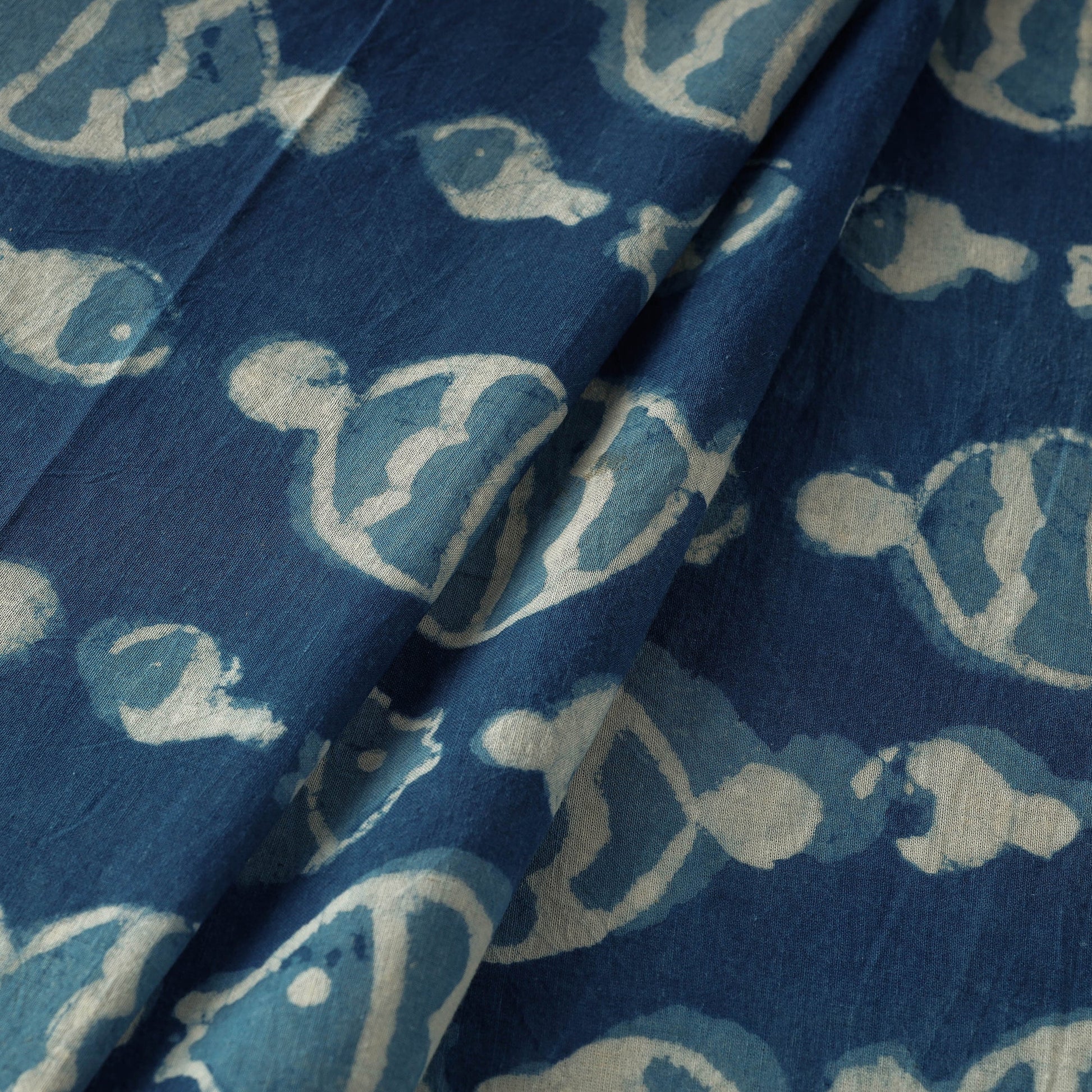 Blue - Bindaas Block Printed Natural Dyed Cotton Fabric