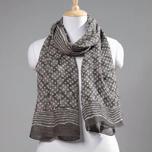 Brown - Block Art Print Linen Bindaas Stole