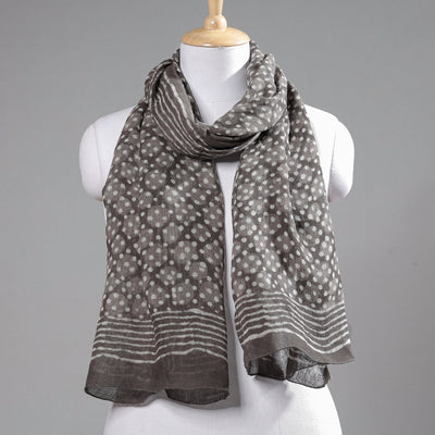 Brown - Block Art Print Linen Bindaas Stole