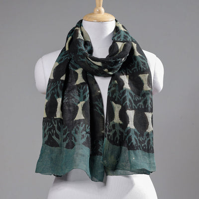 Black - Block Art Print Linen Bindaas Stole