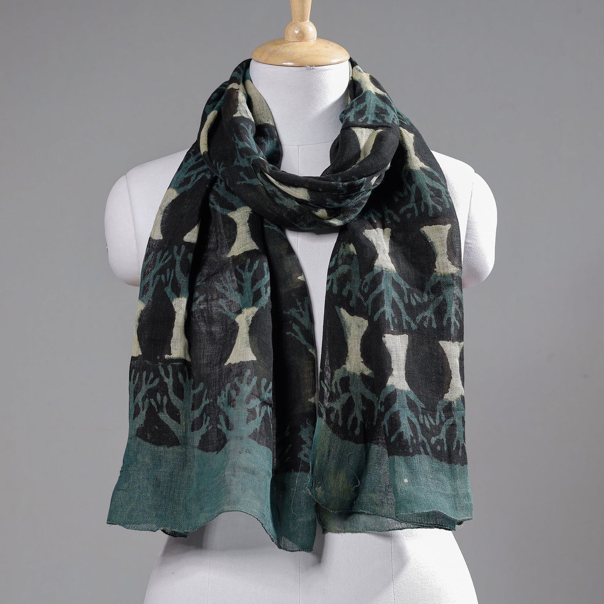 Black - Block Art Print Linen Bindaas Stole