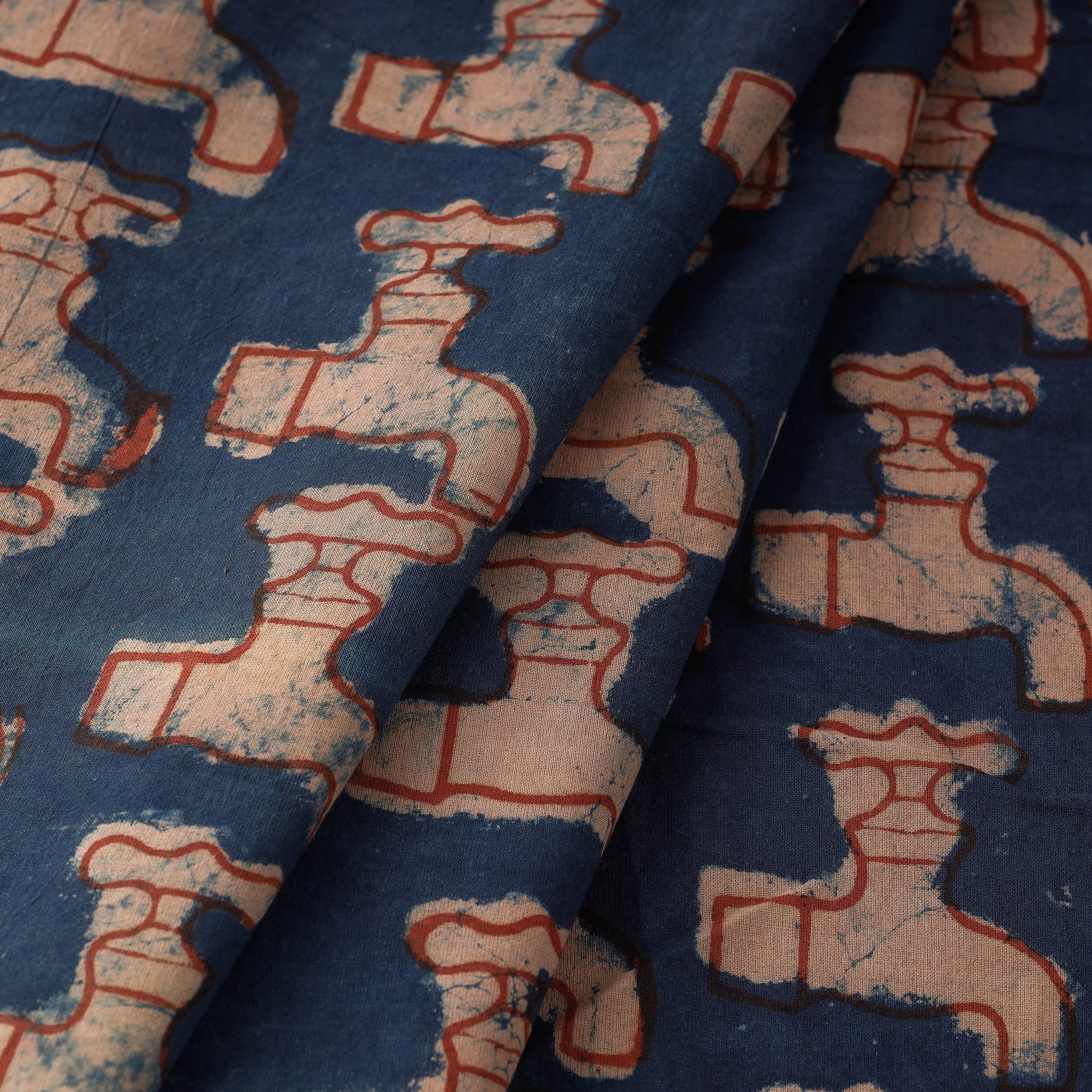 Blue - Bindaas Block Printed Cotton Natural Dyed Fabric
