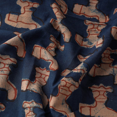 Blue - Bindaas Block Printed Cotton Natural Dyed Fabric