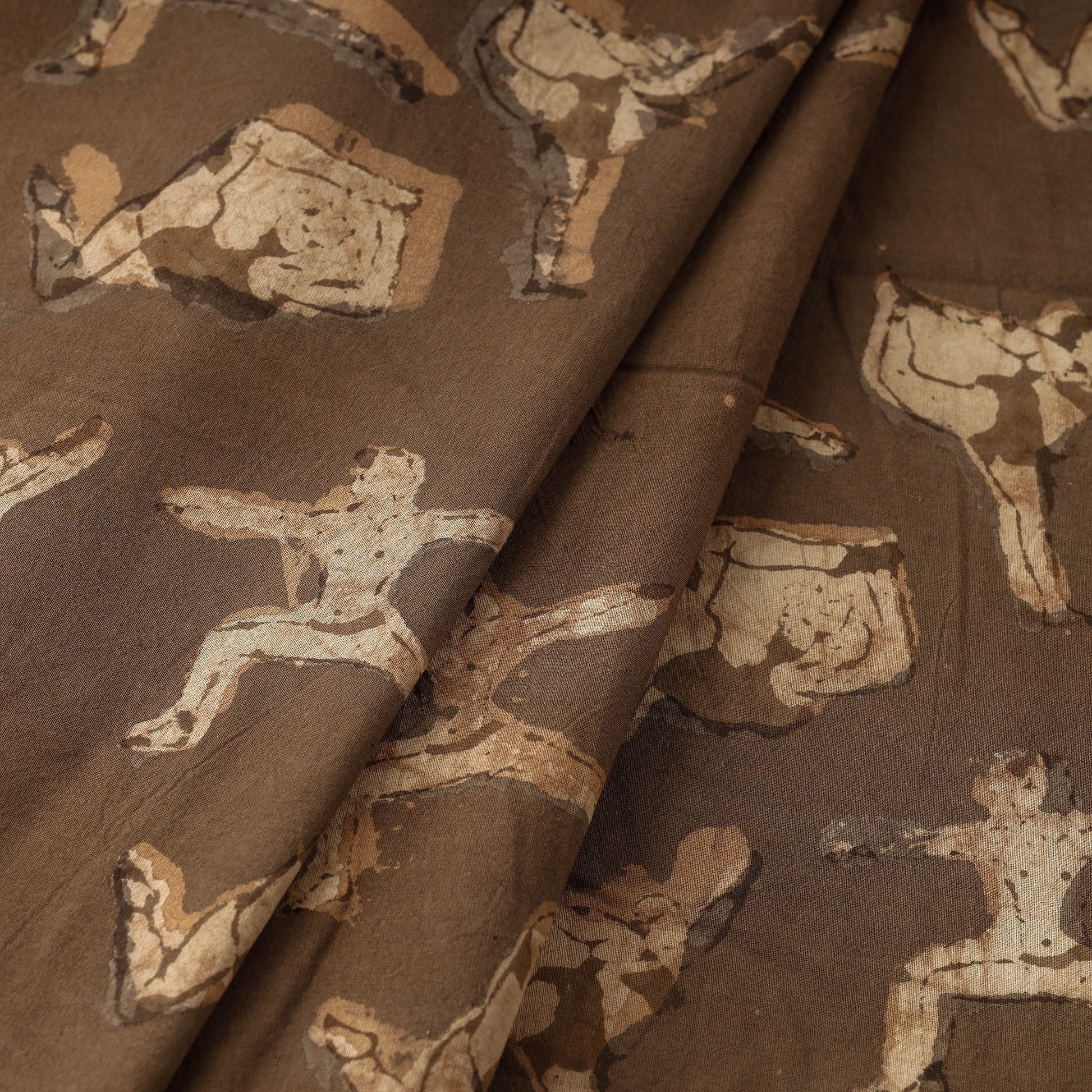 Brown - Bindaas Block Printed Cotton Natural Dyed Fabric