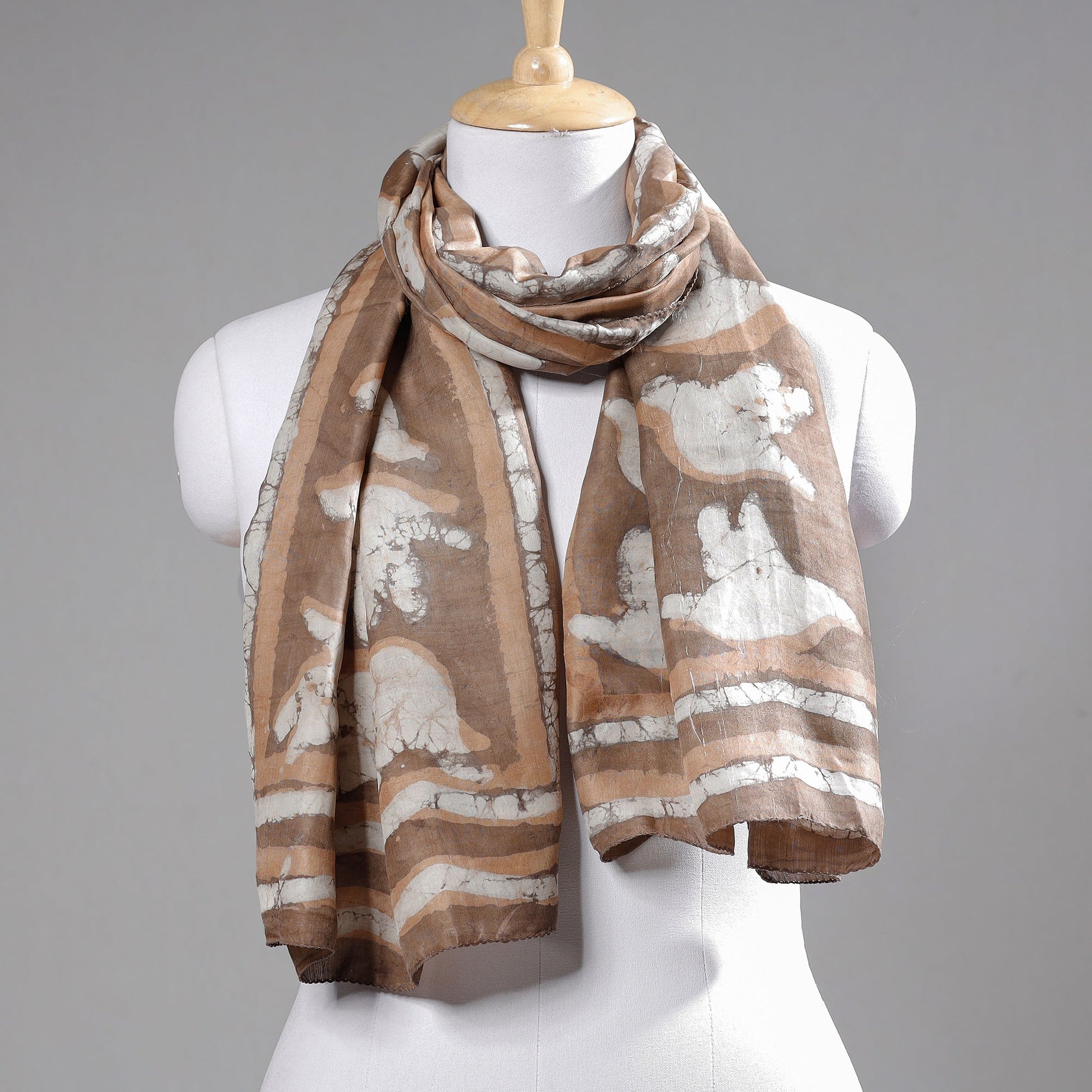 Brown - Handspun Block Art Print Mulberry Silk Bindaas Stole