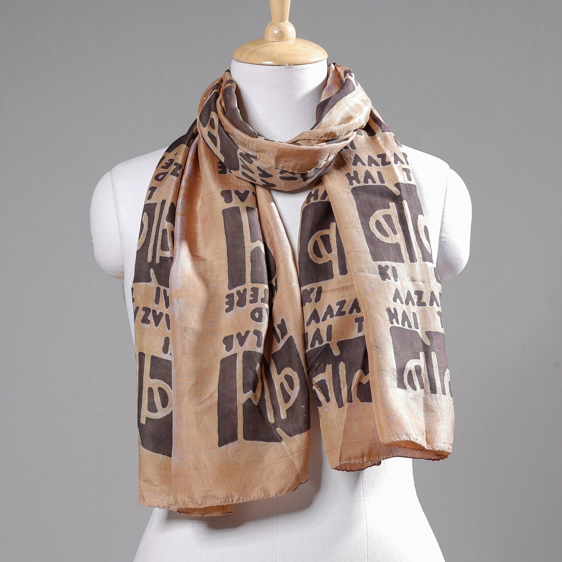 Brown - Handspun Block Art Print Mulberry Silk Bindaas Stole