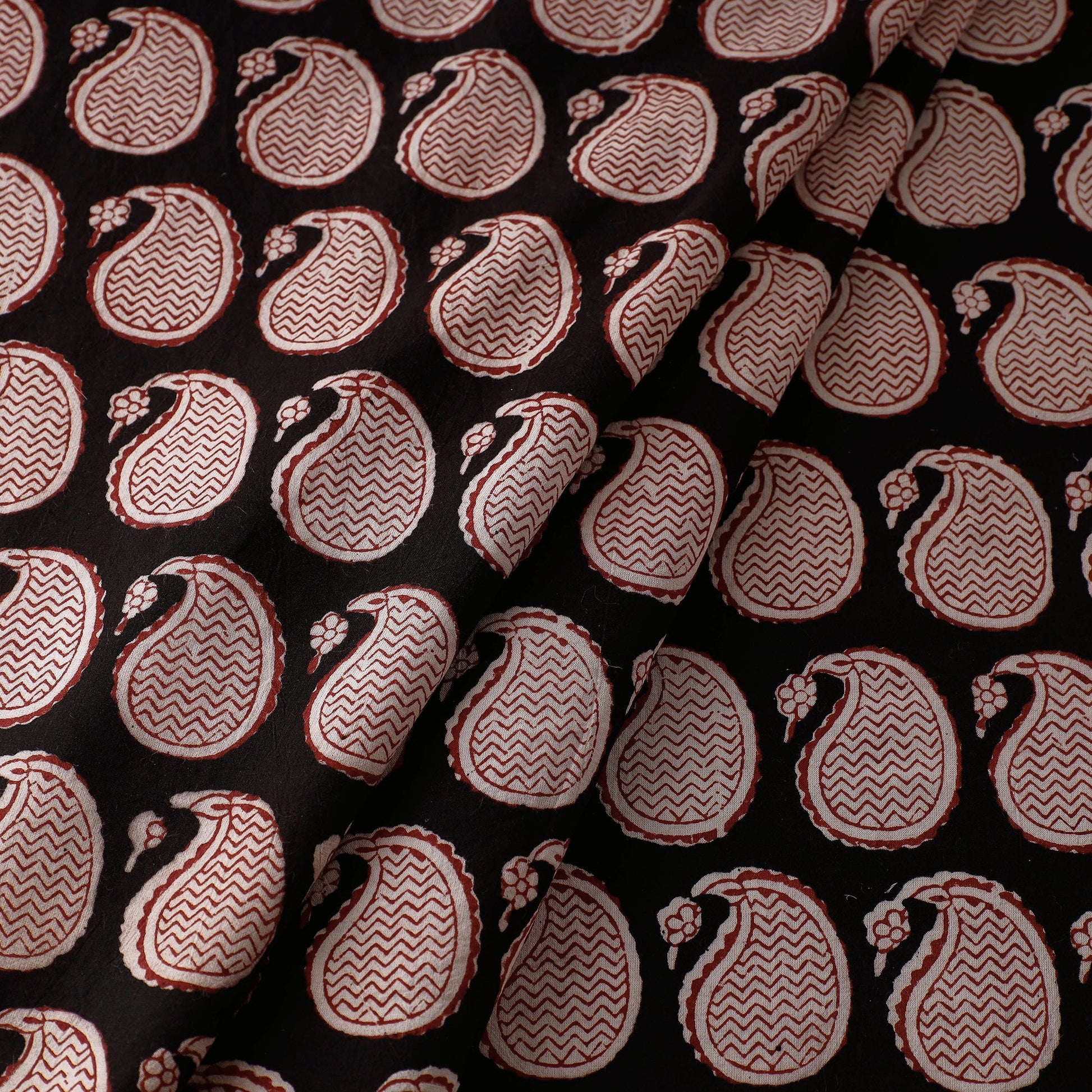 Black - Bagh Block Printed Natural Dyed Cotton Fabric