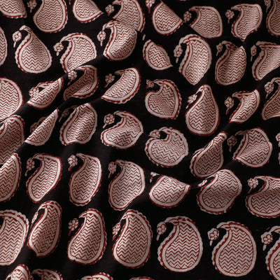 Black - Bagh Block Printed Natural Dyed Cotton Fabric