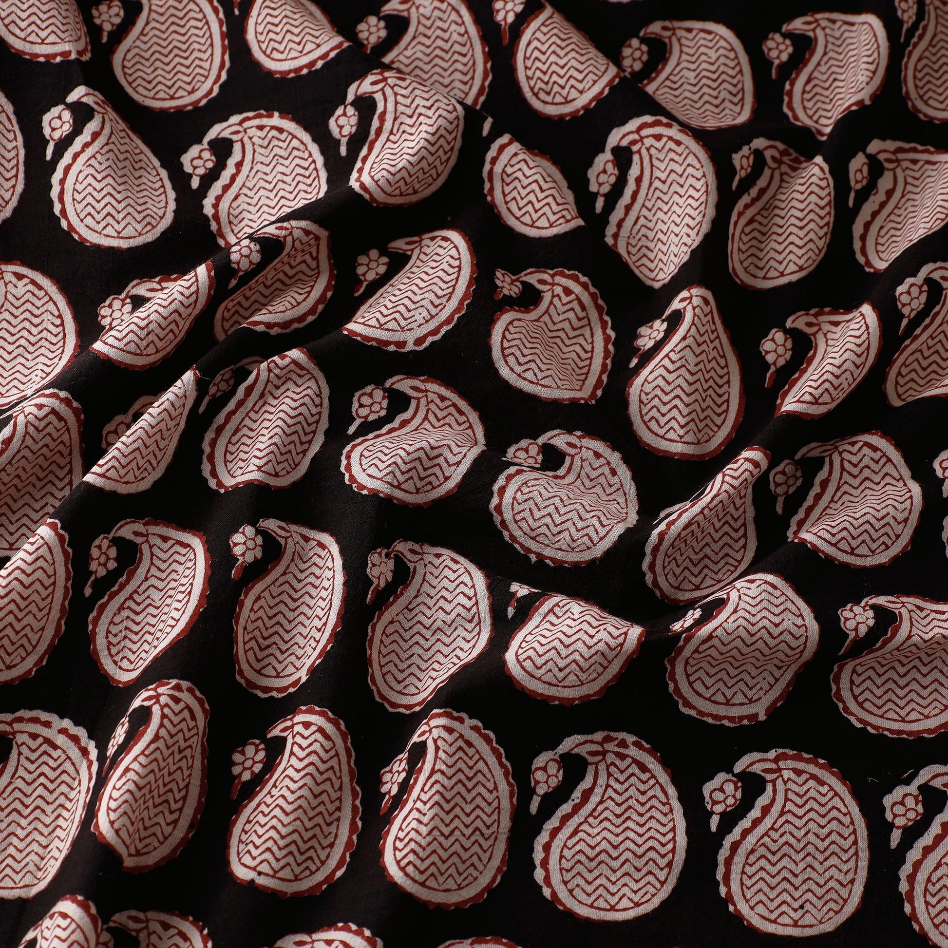 Black - Bagh Block Printed Natural Dyed Cotton Fabric