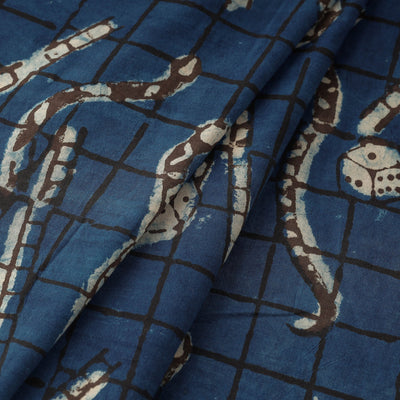 Blue - Bindaas Block Printed Cotton Natural Dyed Fabric