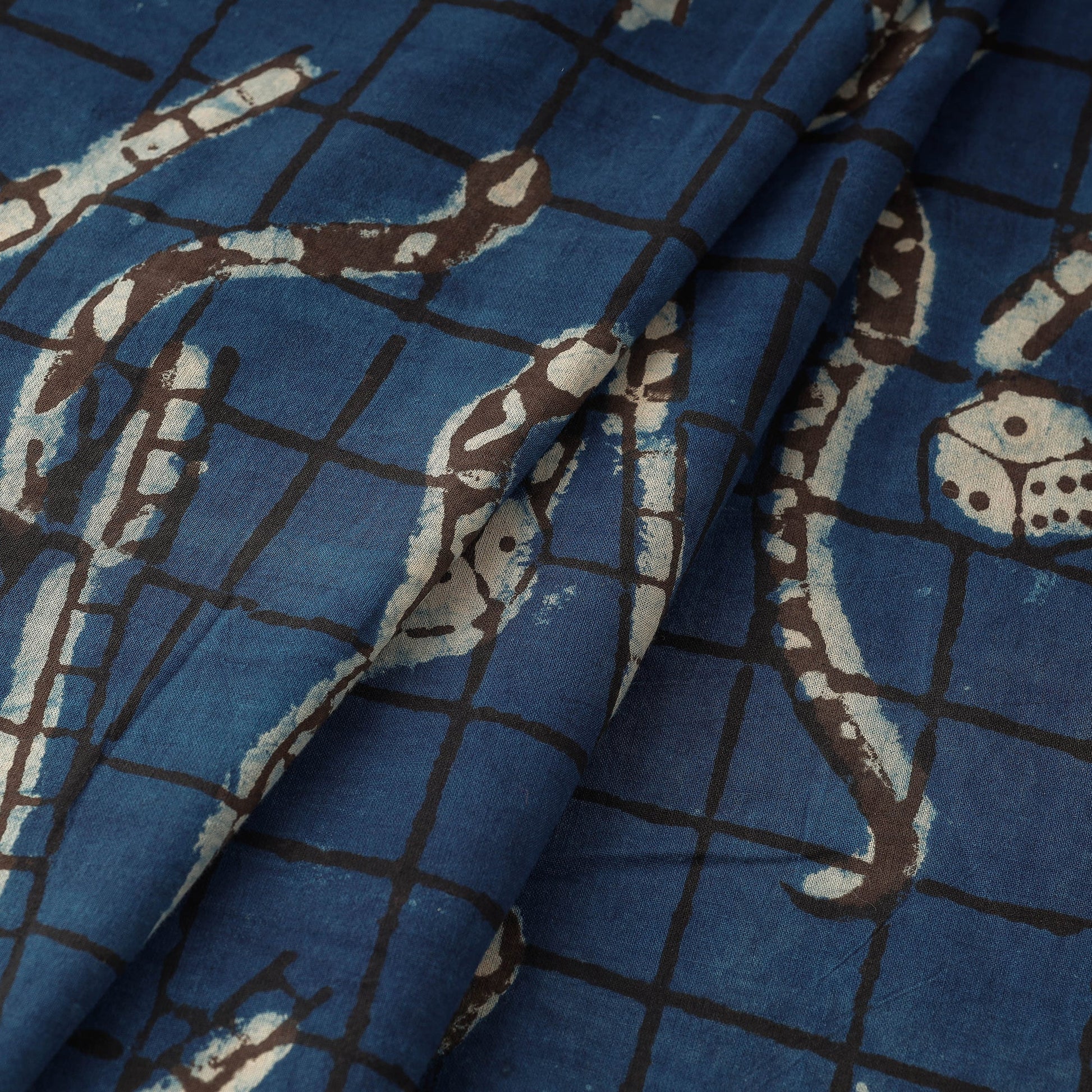 Blue - Bindaas Block Printed Cotton Natural Dyed Fabric