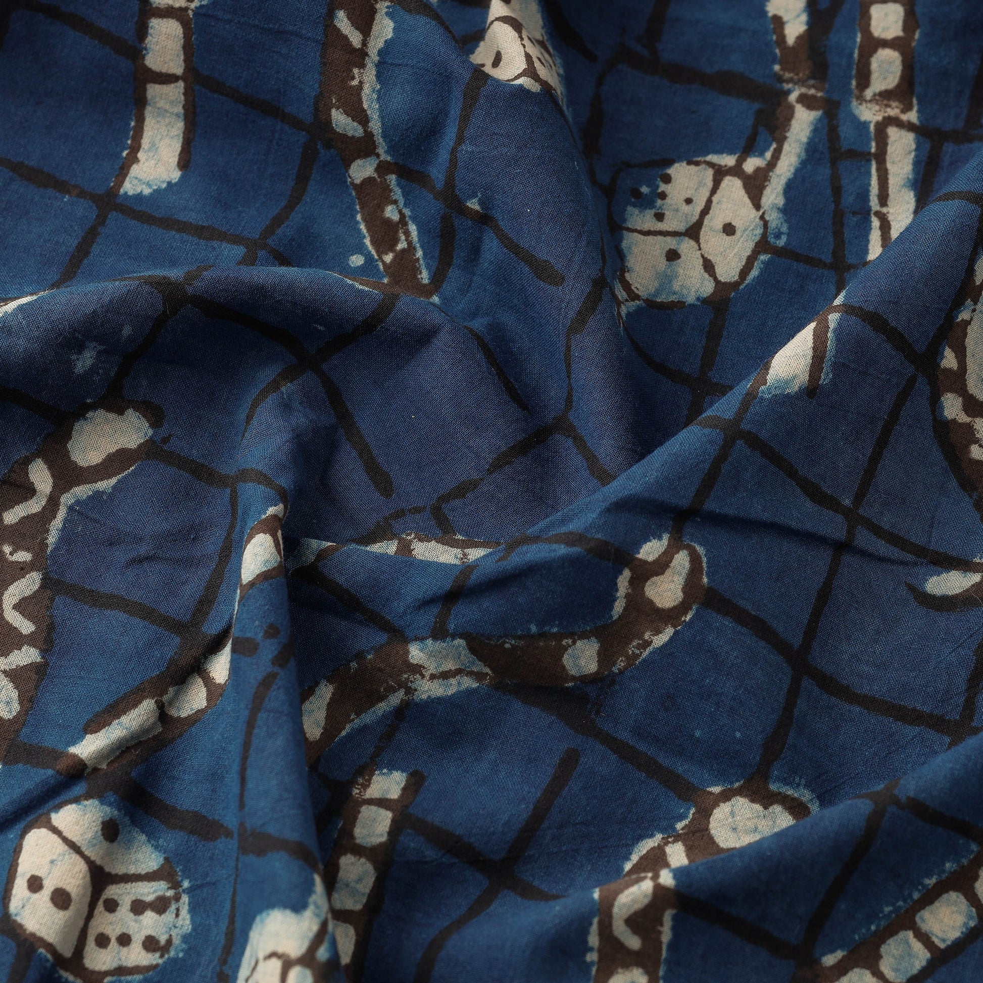 Blue - Bindaas Block Printed Cotton Natural Dyed Fabric