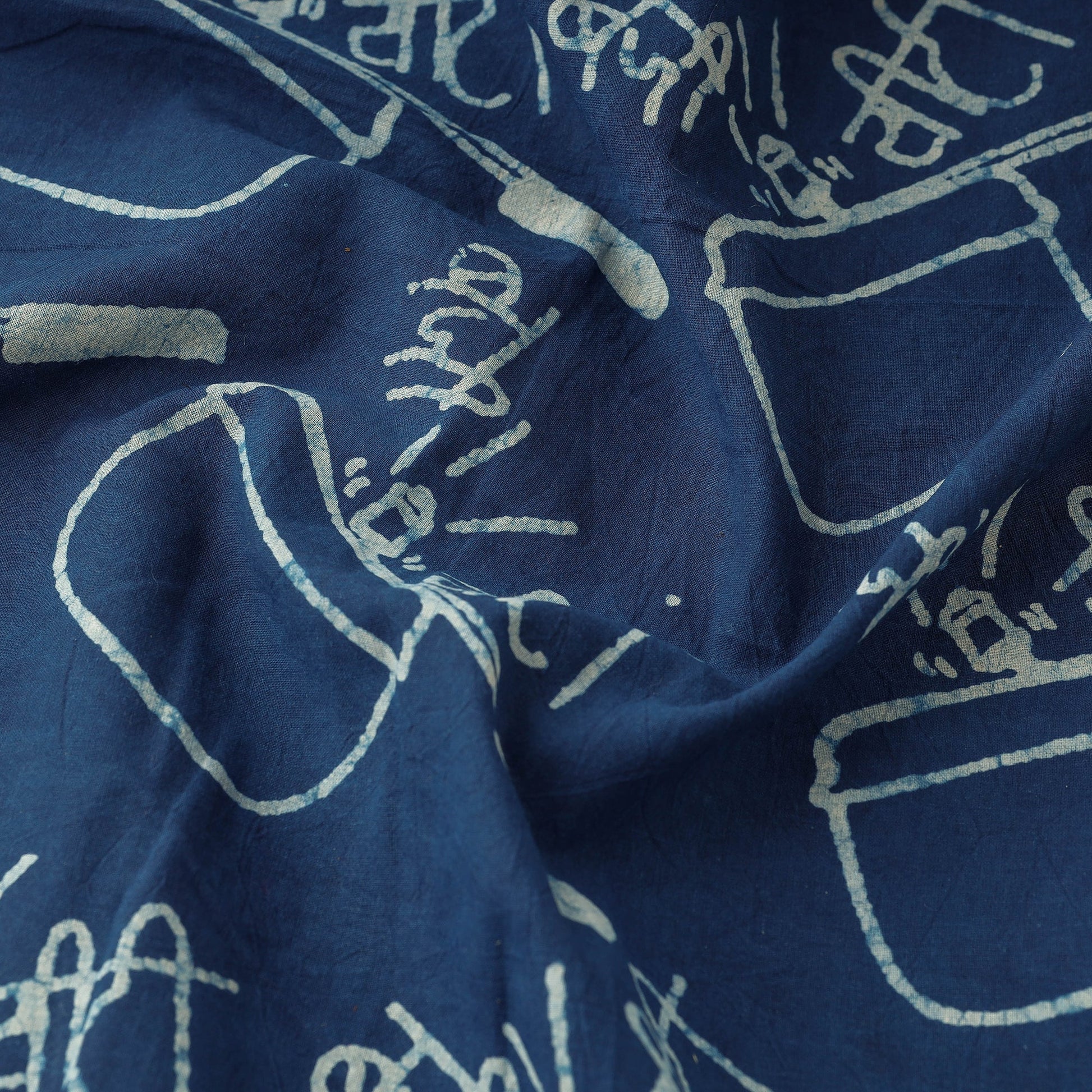 Blue - Bindaas Block Printed Cotton Natural Dyed Fabric