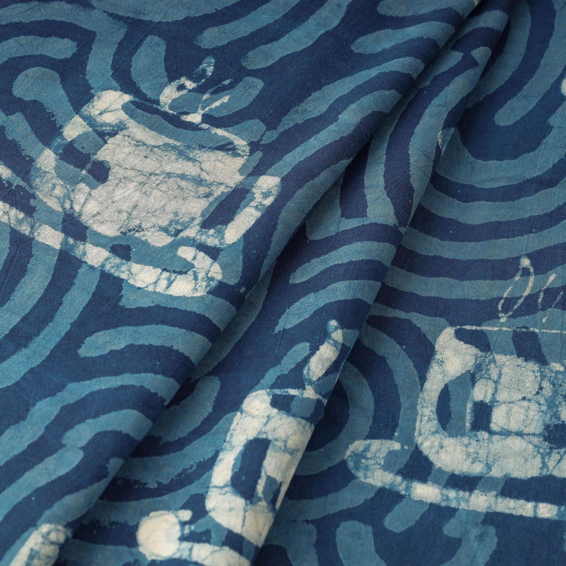 Blue - Bindaas Block Printed Cotton Natural Dyed Fabric