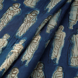 Blue - Bindaas Block Printed Cotton Natural Dyed Fabric