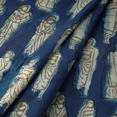 Blue - Bindaas Block Printed Cotton Natural Dyed Fabric