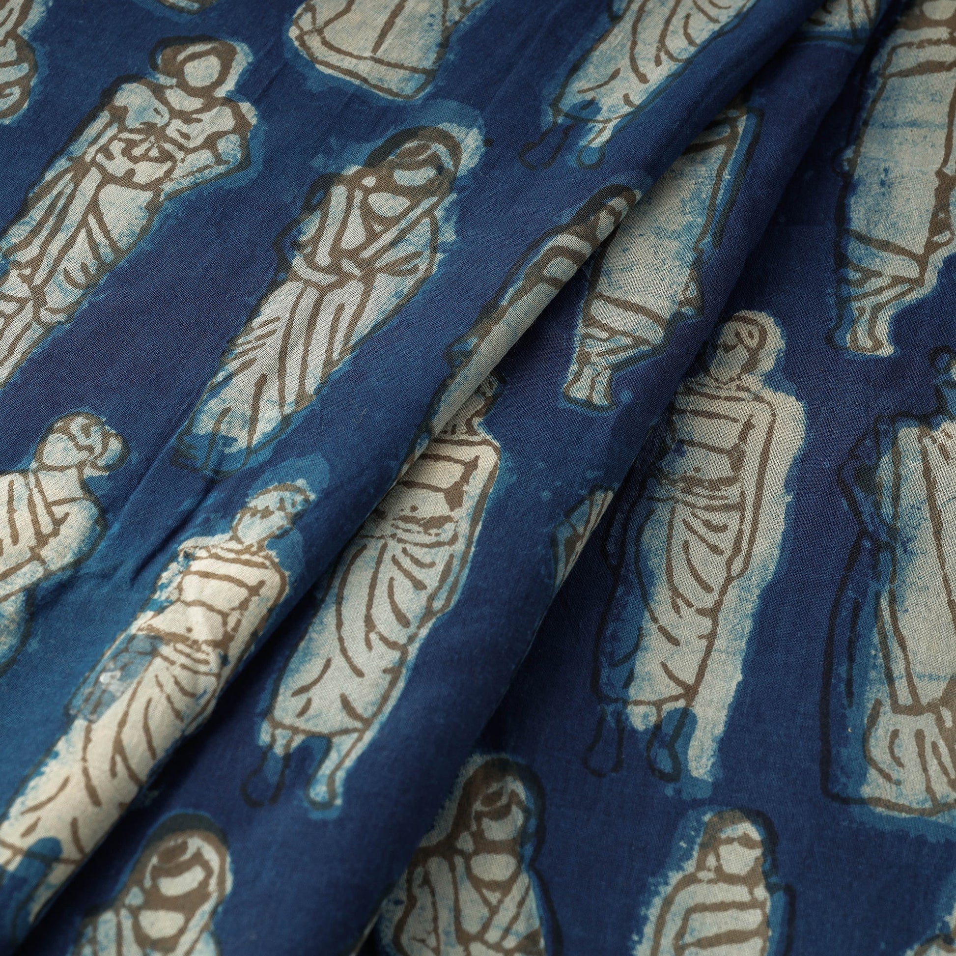 Blue - Bindaas Block Printed Cotton Natural Dyed Fabric