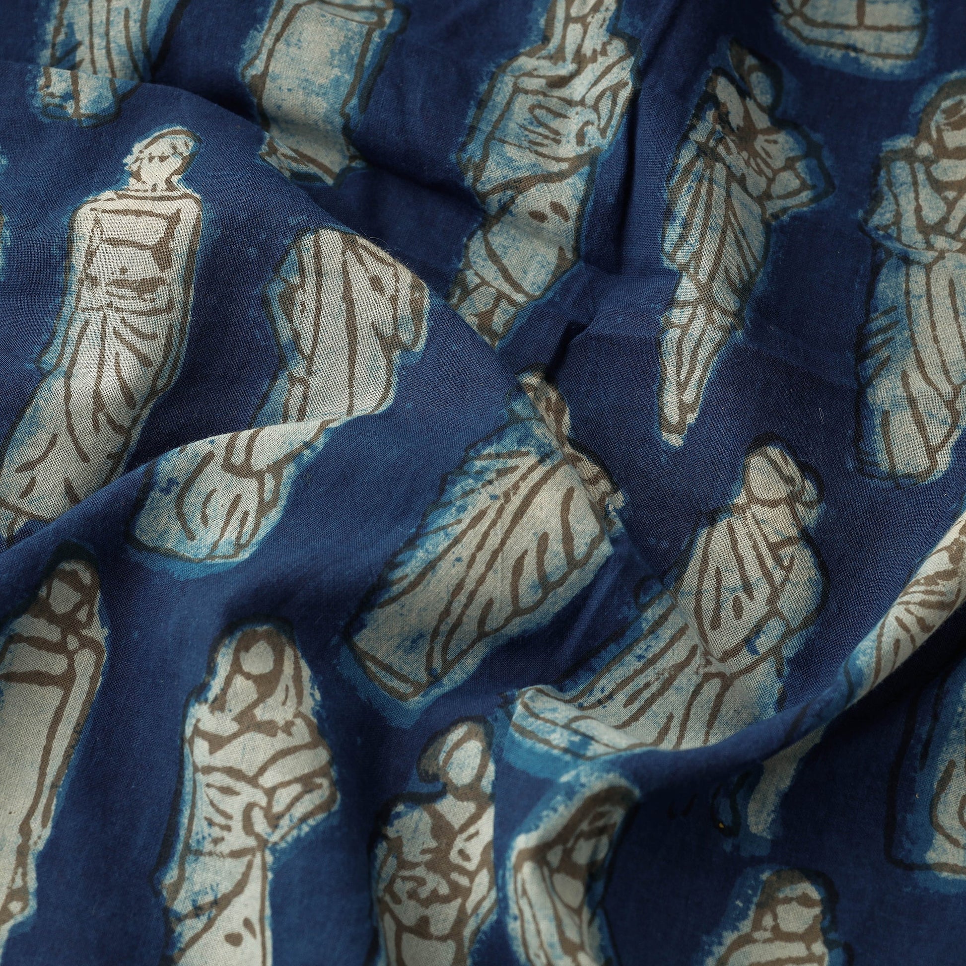 Blue - Bindaas Block Printed Cotton Natural Dyed Fabric