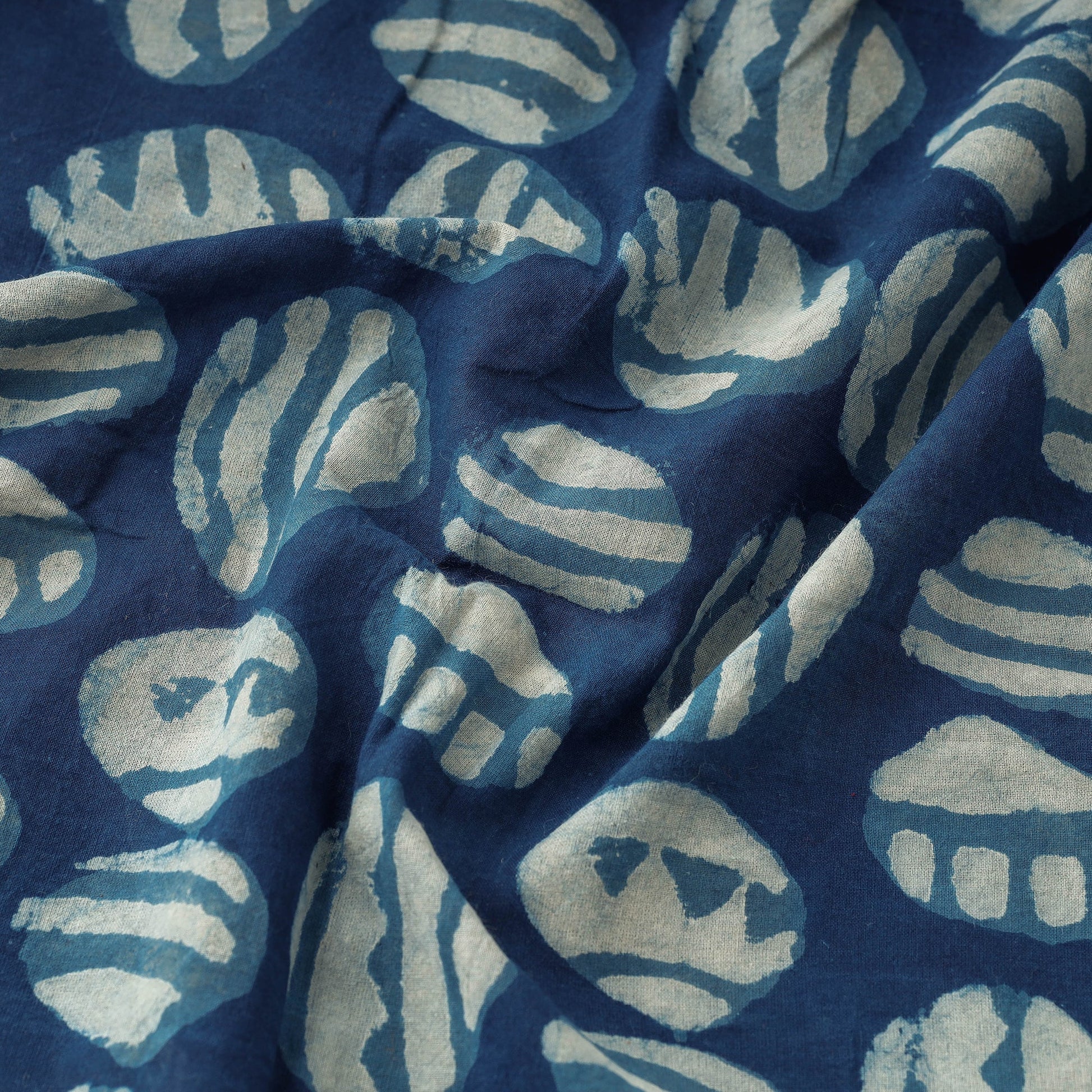 Blue - Bindaas Block Printed Cotton Natural Dyed Fabric