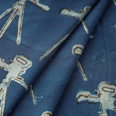 Blue - Bindaas Block Printed Cotton Natural Dyed Fabric