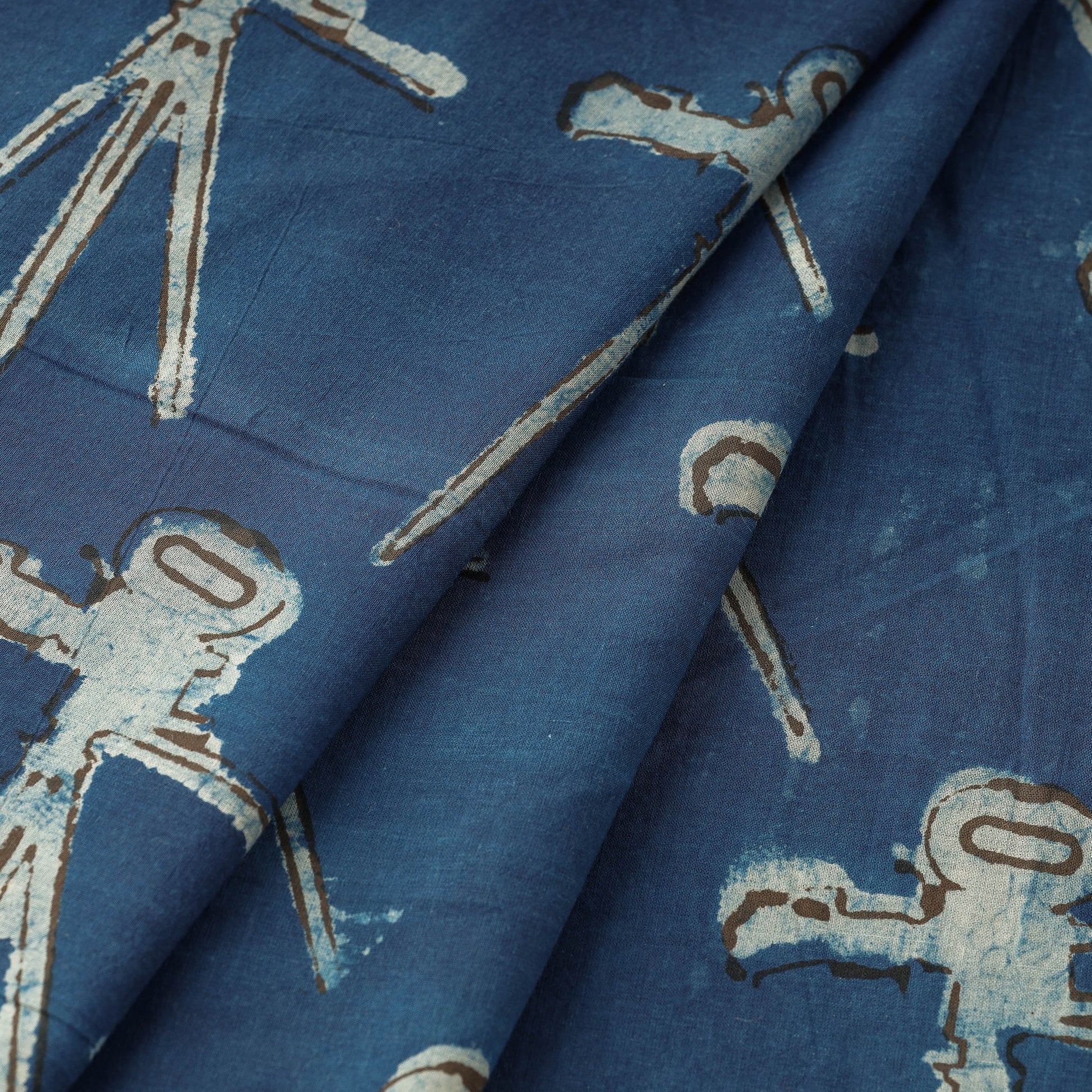 Blue - Bindaas Block Printed Cotton Natural Dyed Fabric
