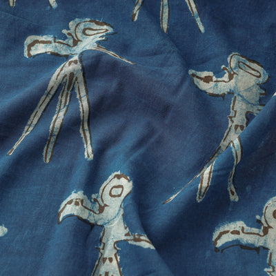 Blue - Bindaas Block Printed Cotton Natural Dyed Fabric