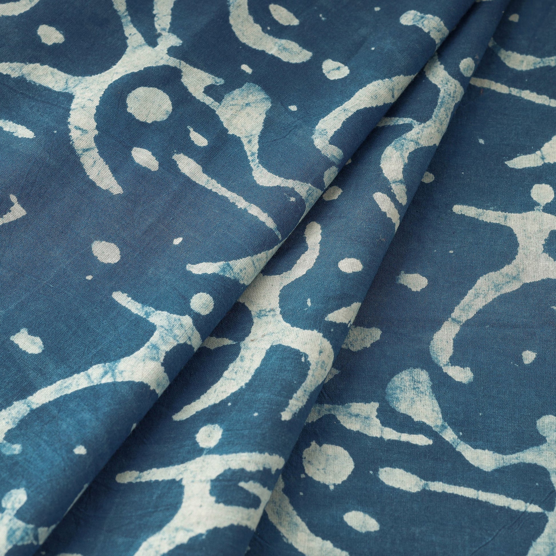 Blue - Bindaas Block Printed Cotton Natural Dyed Fabric