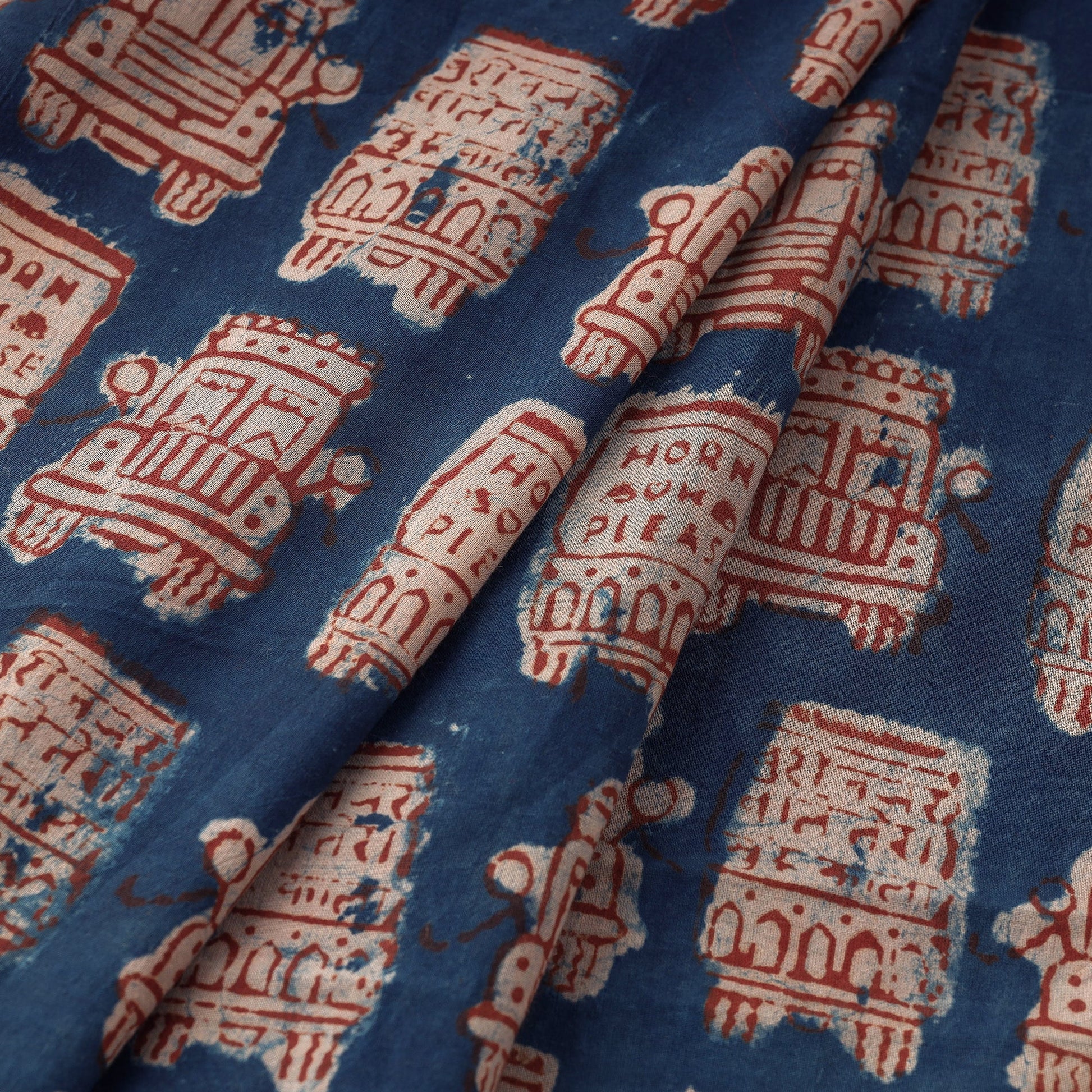 Blue - Bindaas Block Printed Cotton Natural Dyed Fabric