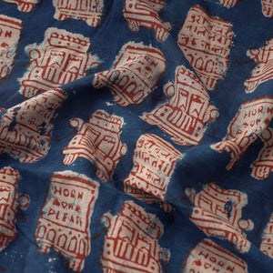Blue - Bindaas Block Printed Cotton Natural Dyed Fabric