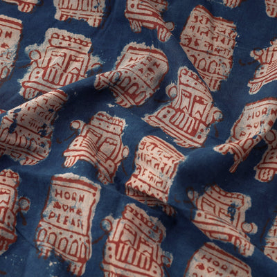 Blue - Bindaas Block Printed Cotton Natural Dyed Fabric