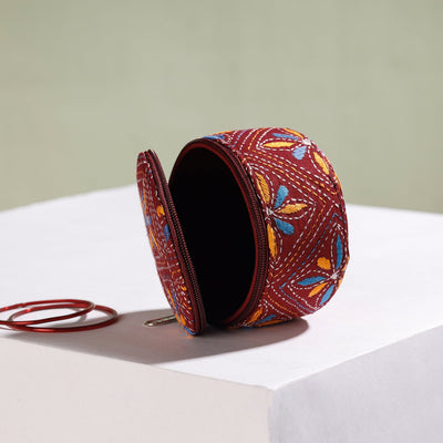 Bengal Kantha Work Handcrafted Round Utility Box