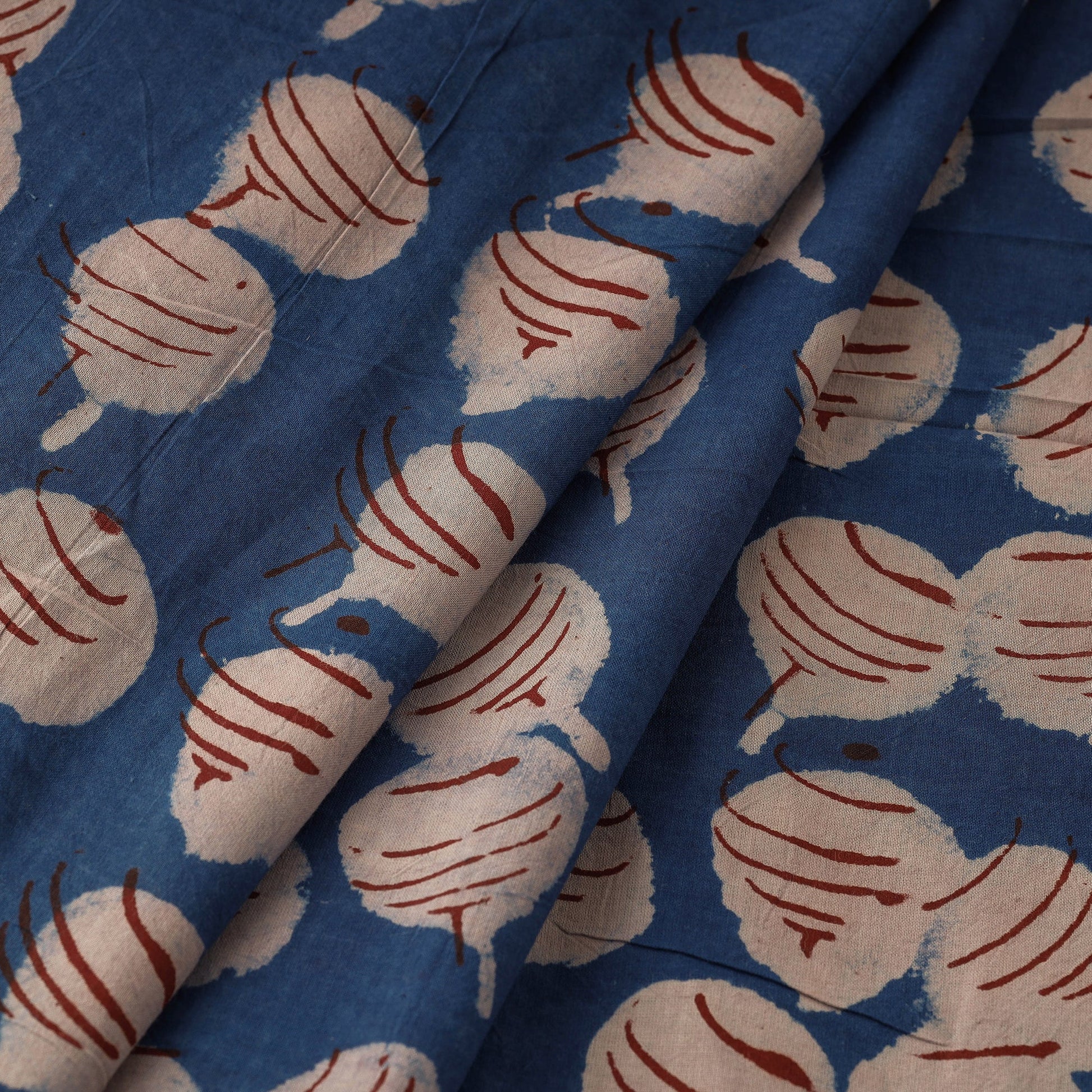 Blue - Bindaas Block Printed Cotton Natural Dyed Fabric