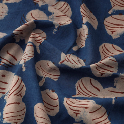 Blue - Bindaas Block Printed Cotton Natural Dyed Fabric