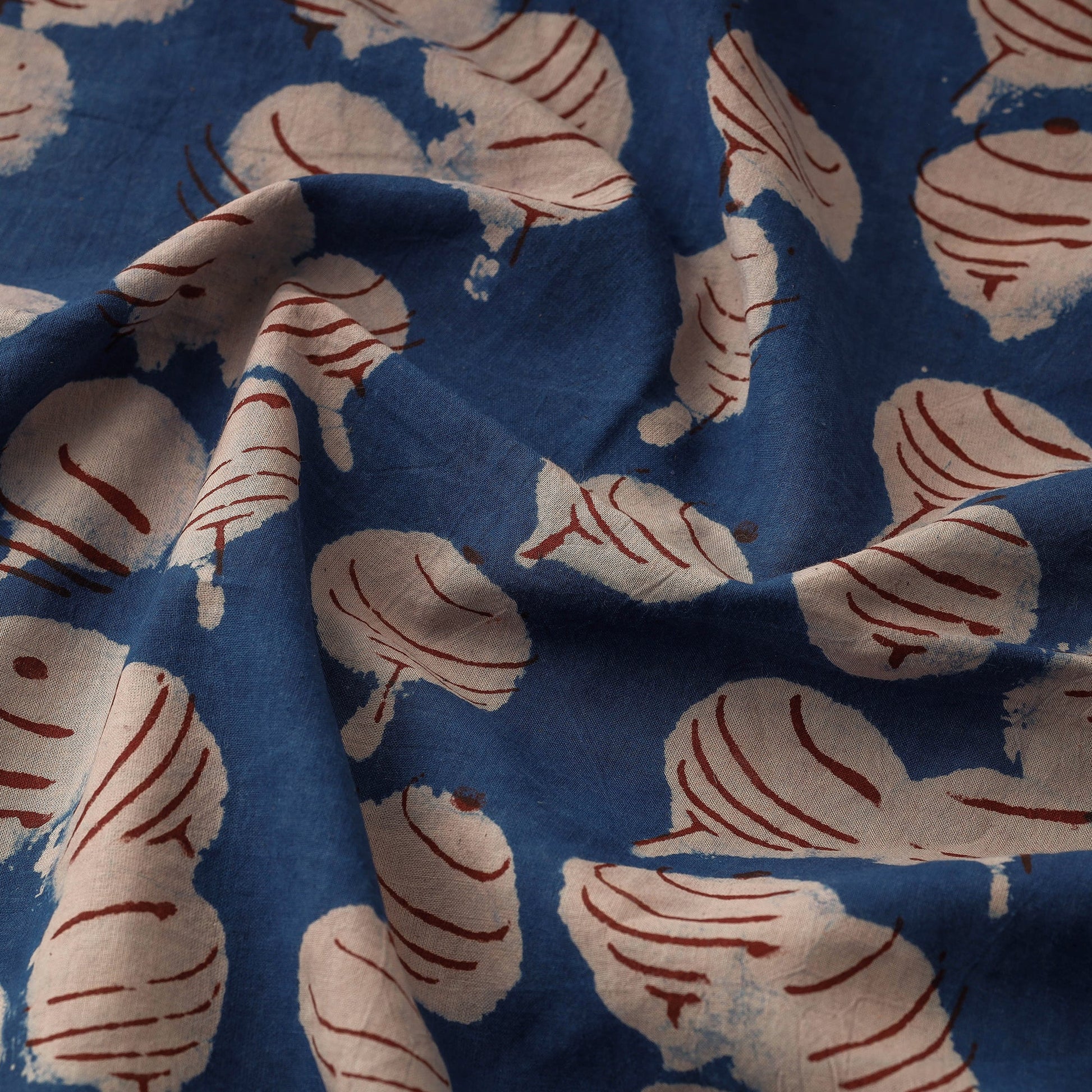 Blue - Bindaas Block Printed Cotton Natural Dyed Fabric