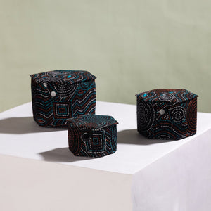 Black - Bengal Kantha Work Handcrafted Hexagon Jewelry Box (Set of 3)
