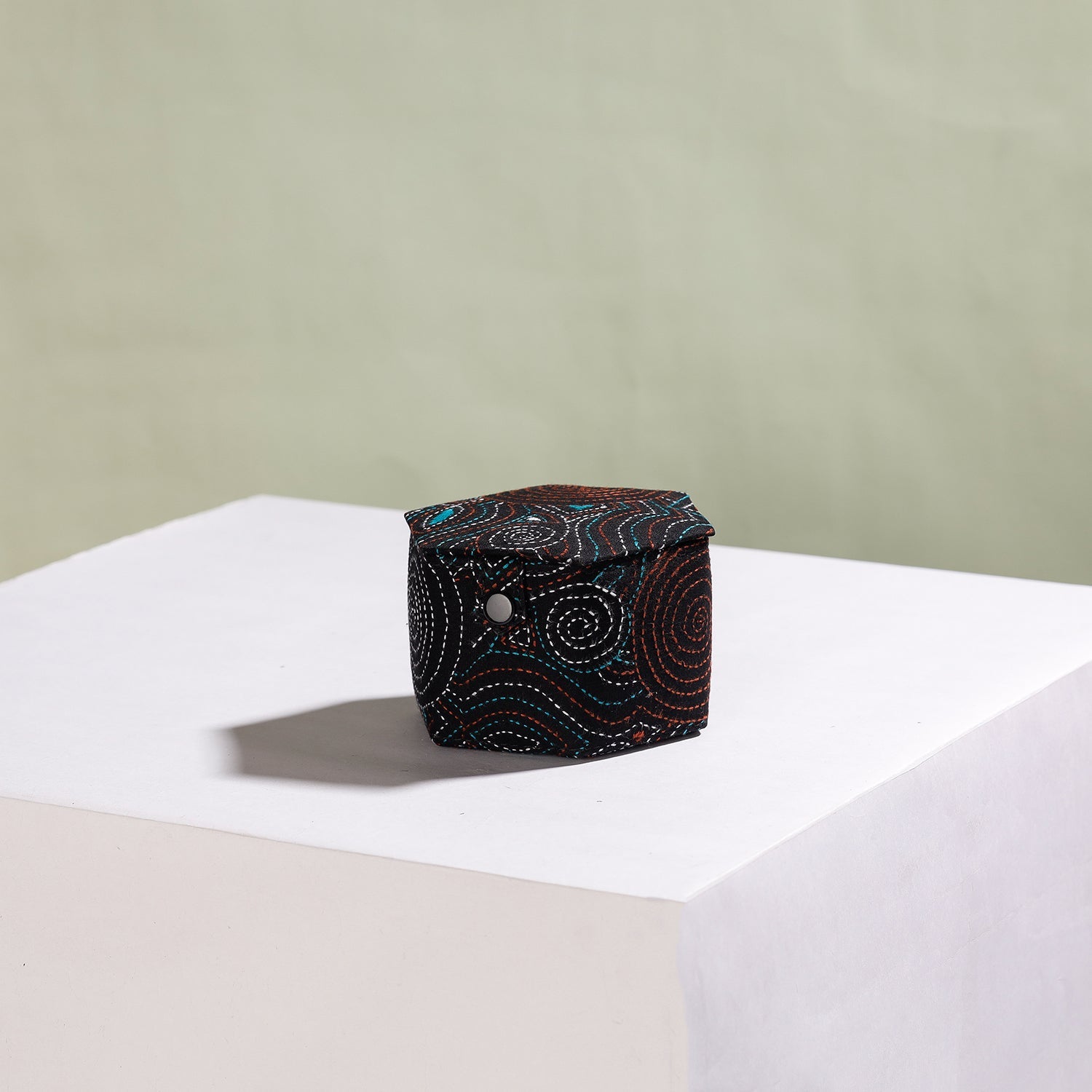 Black - Bengal Kantha Work Handcrafted Hexagon Jewelry Box (Set of 3)