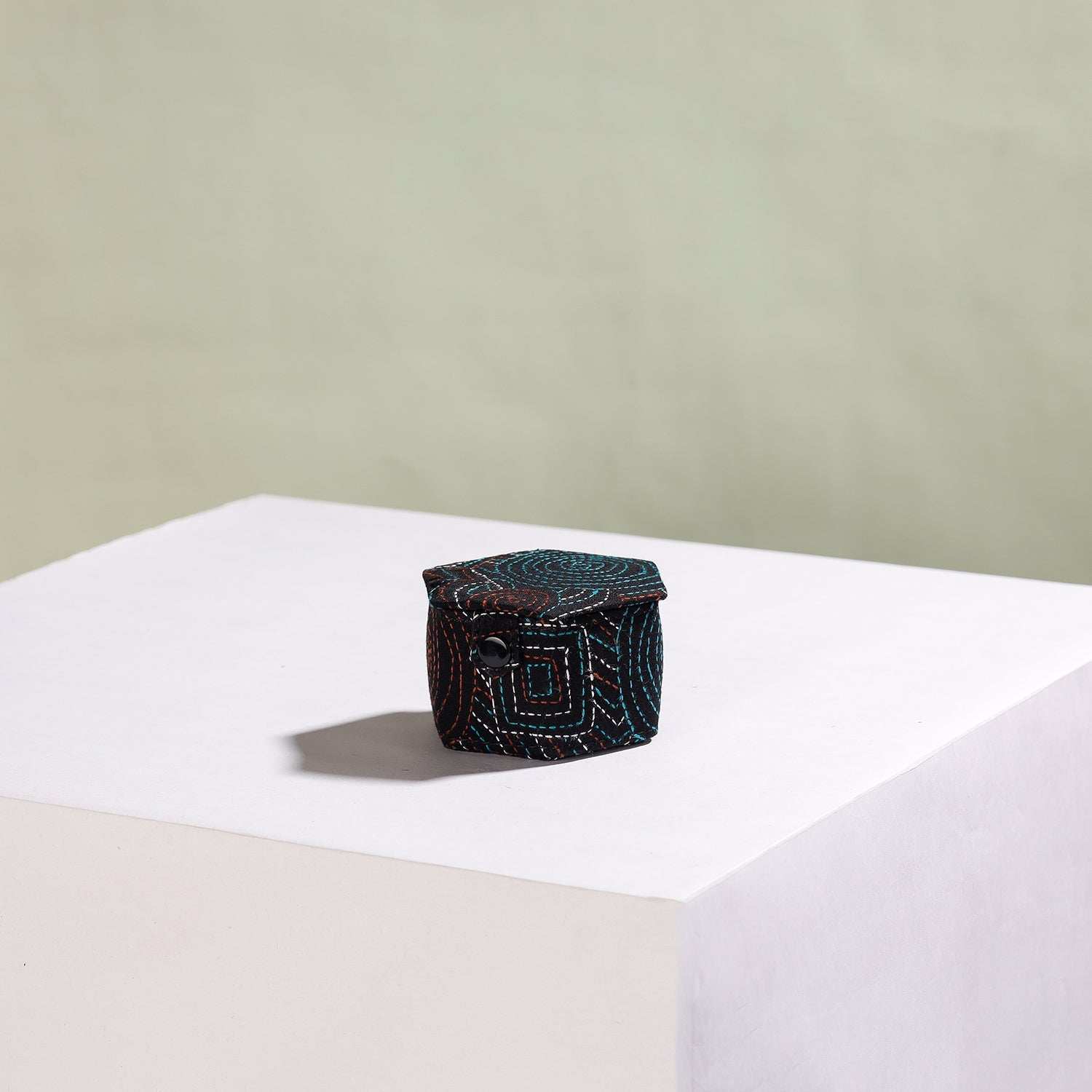 Black - Bengal Kantha Work Handcrafted Hexagon Jewelry Box (Set of 3)