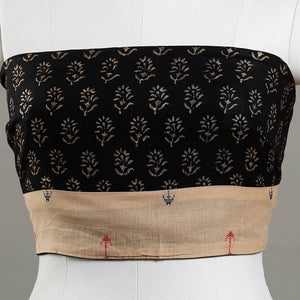 Black - Sanganeri Gold Block Printed Rayon Blouse Piece