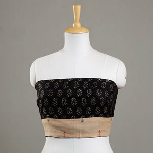 Black - Sanganeri Gold Block Printed Rayon Blouse Piece