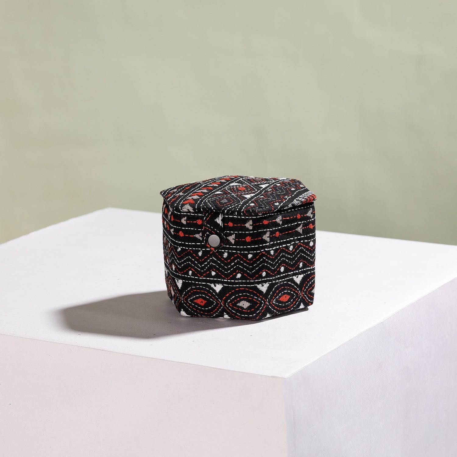 Black - Bengal Kantha Work Handcrafted Hexagon Jewelry Box (Set of 3)