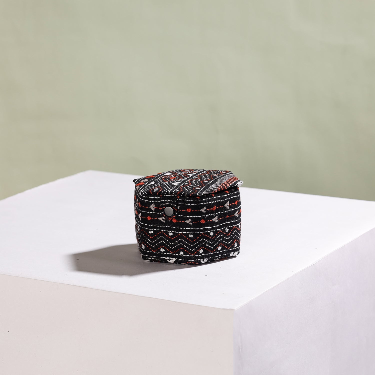 Black - Bengal Kantha Work Handcrafted Hexagon Jewelry Box (Set of 3)