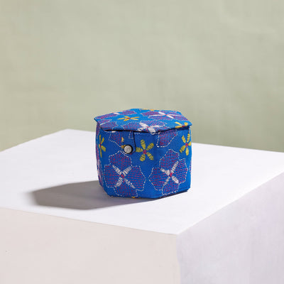 Blue - Bengal Kantha Work Handcrafted Hexagon Jewelry Box (Set of 3)